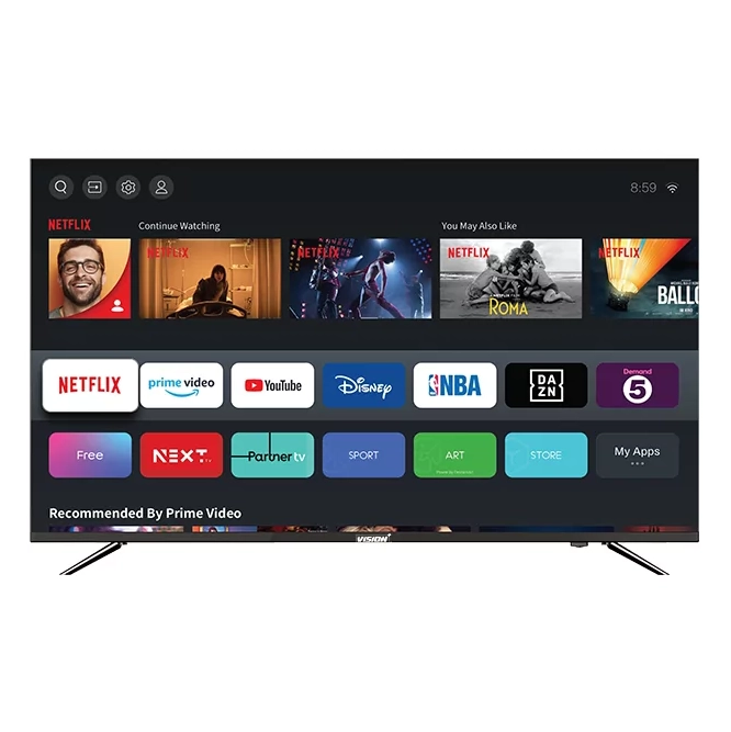 Vision Plus 50 inch Smart TV Frameless VP8850KV 4K UHD Frameless V+ OS Television 50" Bluetooth, NETFLIX OFFICIAL SMART CONTENT TV, DOLBY AUDIO